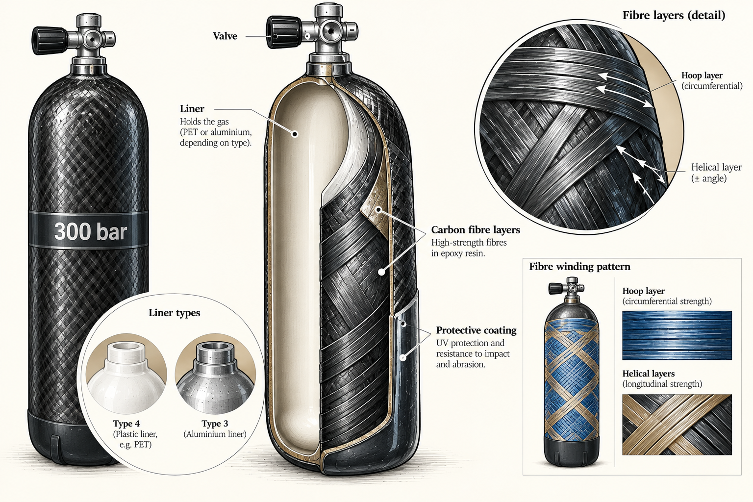 De opbouw van een carbon duikfles