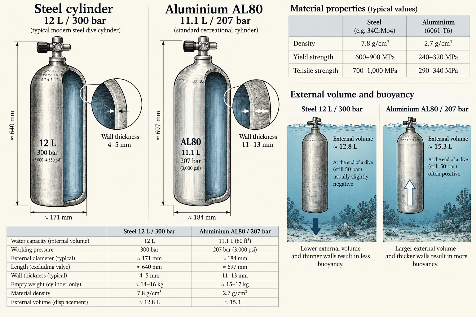 Staal versus aluminium: gewicht, wanddikte en drijfvermogen